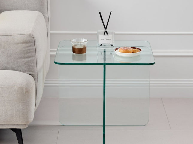 16" Clear Glass Square Cross Legs End Table