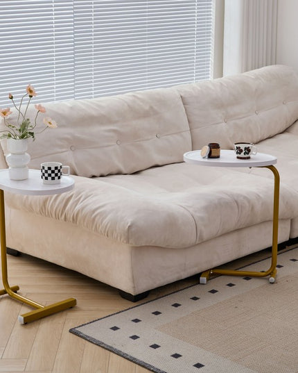 Set of Two White and Gold Faux Marble and Metal Oval End Tables