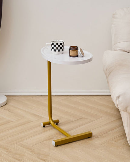 Set of Two White and Gold Faux Marble and Metal Oval End Tables