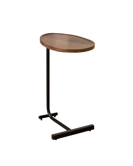 Set of Two Brown and Black Wood and Metal Oval End Tables