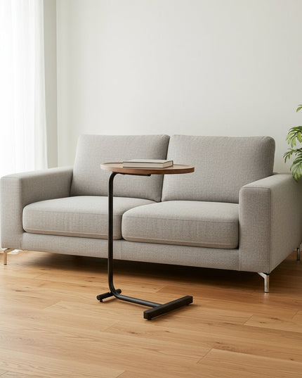 Set of Two Brown and Black Wood and Metal Oval End Tables
