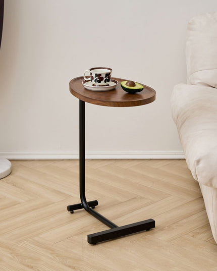 Set of Two Brown and Black Wood and Metal Oval End Tables