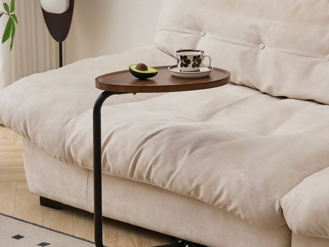 Set of Two Brown and Black Wood and Metal Oval End Tables