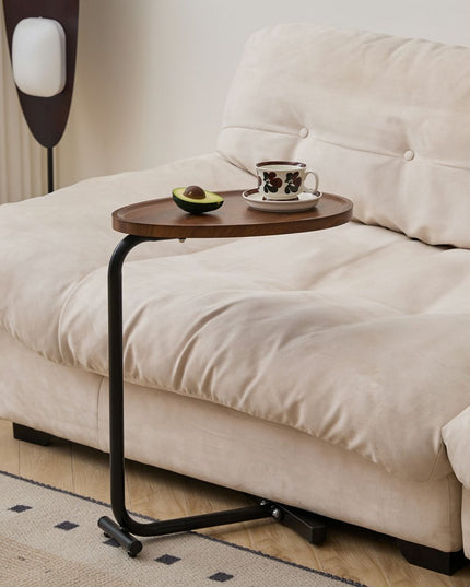 Set of Two Brown and Black Wood and Metal Oval End Tables