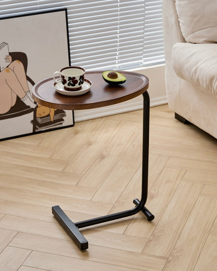 Set of Two Brown and Black Wood and Metal Oval End Tables