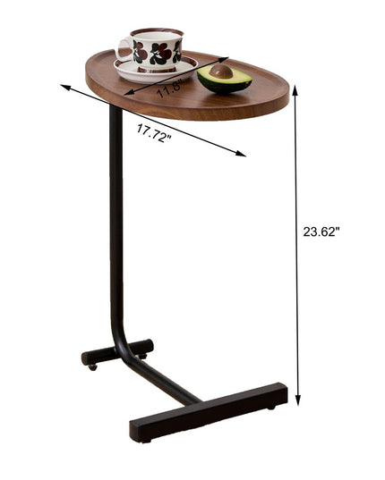 Set of Two Brown and Black Wood and Metal Oval End Tables