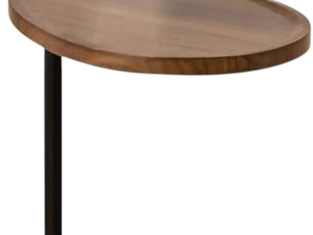 Set of Two Brown and Black Wood and Metal Oval End Tables