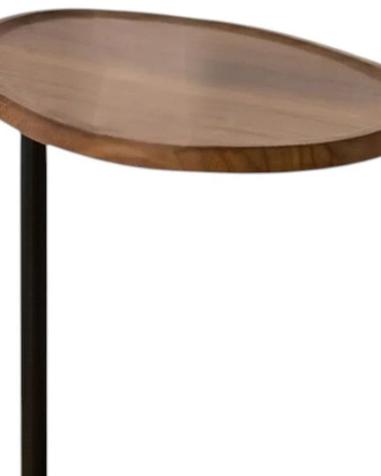 Set of Two Brown and Black Wood and Metal Oval End Tables