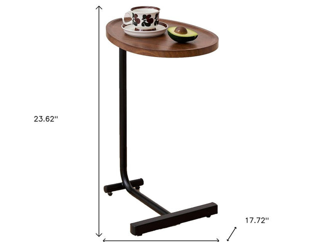 Set of Two Brown and Black Wood and Metal Oval End Tables