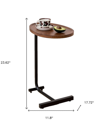 Set of Two Brown and Black Wood and Metal Oval End Tables