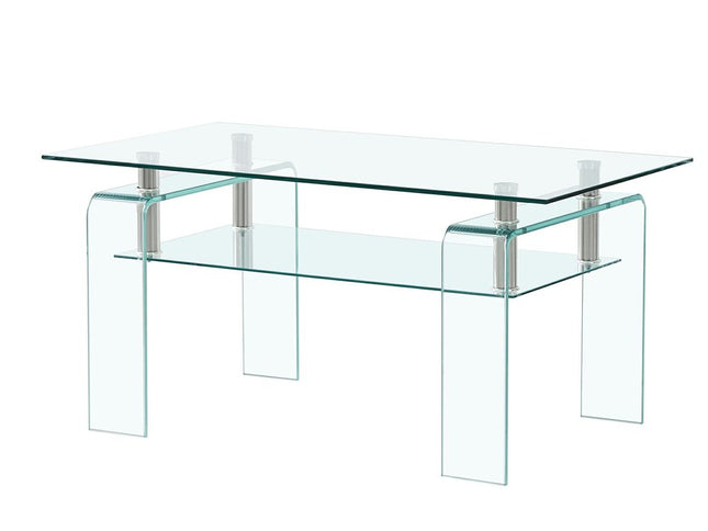 39" Clear Glass Coffee Table With Shelf