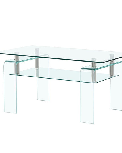 39" Clear Glass Coffee Table With Shelf