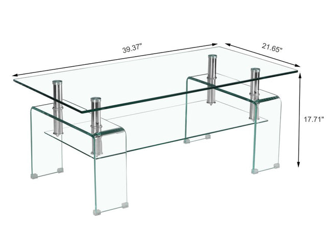 39" Clear Glass Coffee Table With Shelf
