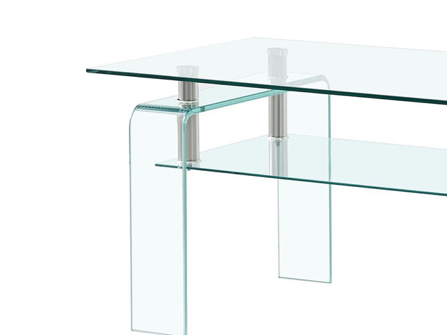 39" Clear Glass Coffee Table With Shelf