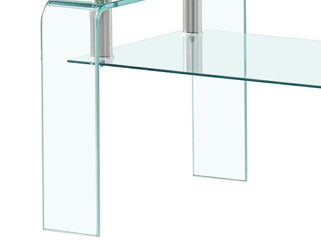 39" Clear Glass Coffee Table With Shelf