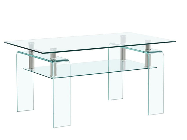 39" Clear Glass Coffee Table With Shelf
