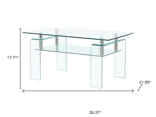 39" Clear Glass Coffee Table With Shelf
