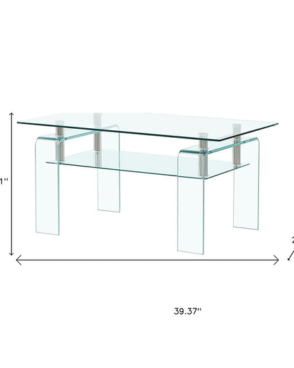 39" Clear Glass Coffee Table With Shelf