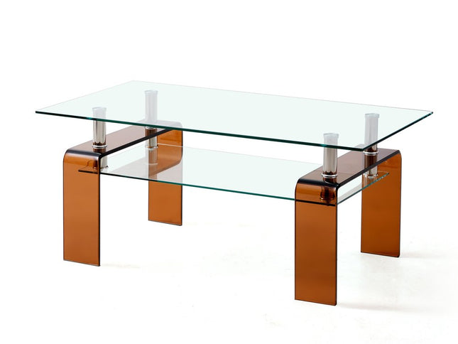 39" Clear and Brown Glass Coffee Table With Shelf