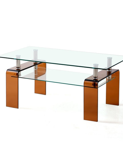 39" Clear and Brown Glass Coffee Table With Shelf