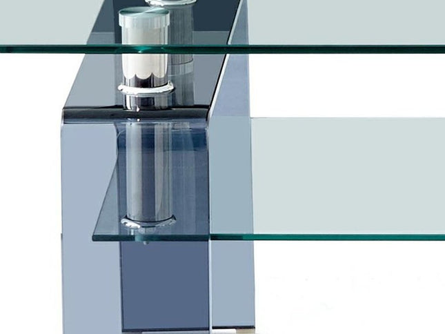 39" Clear and Black Glass Coffee Table With Shelf