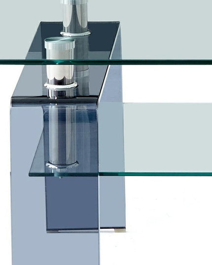 39" Clear and Black Glass Coffee Table With Shelf