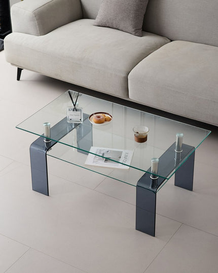 39" Clear and Black Glass Coffee Table With Shelf