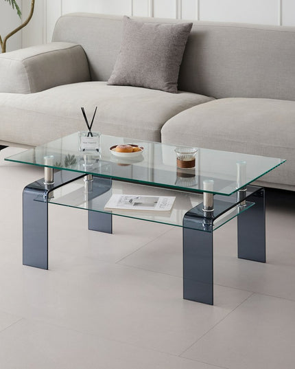 39" Clear and Black Glass Coffee Table With Shelf