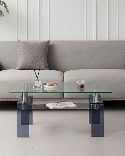 39" Clear and Black Glass Coffee Table With Shelf