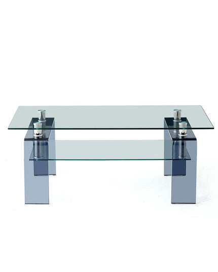 39" Clear and Black Glass Coffee Table With Shelf