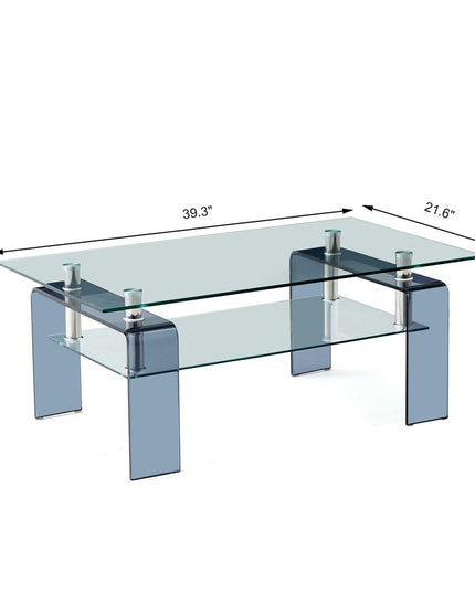 39" Clear and Black Glass Coffee Table With Shelf