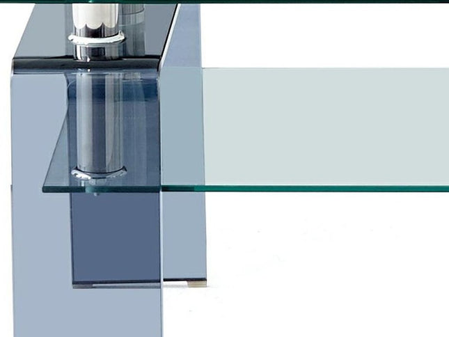 39" Clear and Black Glass Coffee Table With Shelf