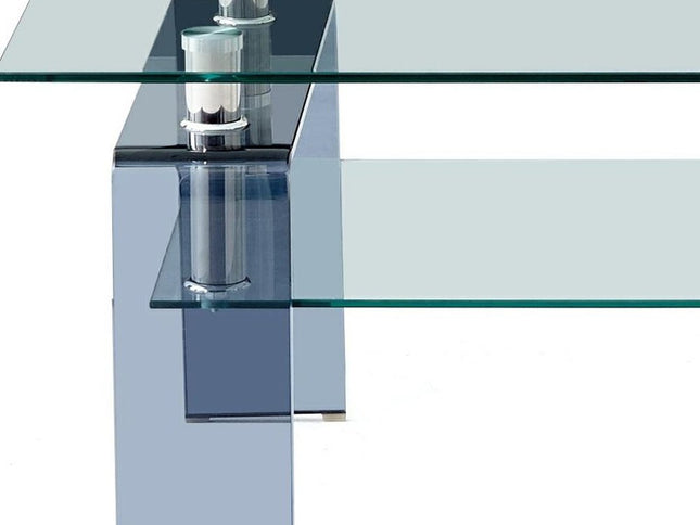 39" Clear and Black Glass Coffee Table With Shelf