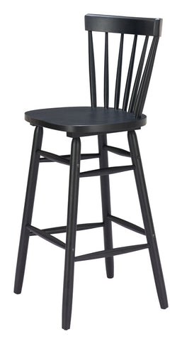 Set of Two Black Solid Wood Low Back Bar Chairs