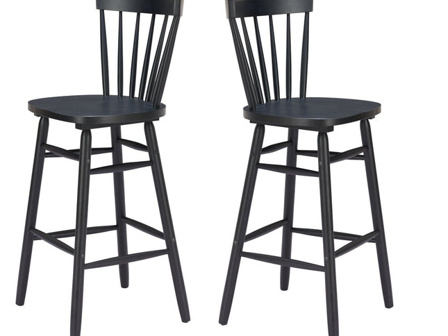 Set of Two Black Solid Wood Low Back Bar Chairs