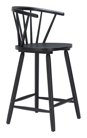 Set of Two Black Solid Wood Low Back Bar Chairs