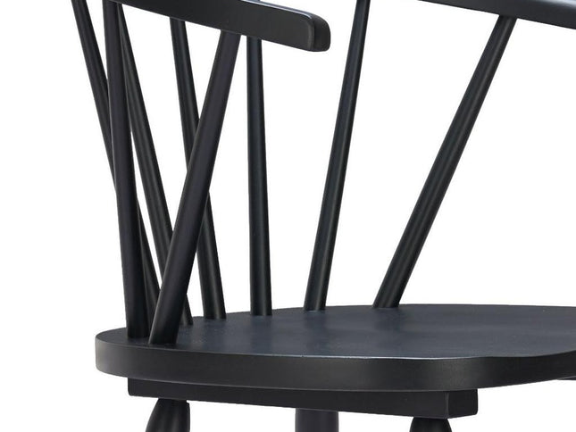Set of Two Black Solid Wood Low Back Bar Chairs