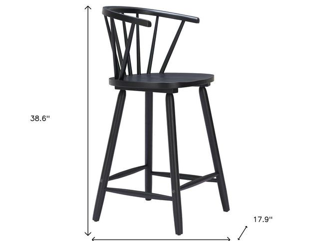 Set of Two Black Solid Wood Low Back Bar Chairs