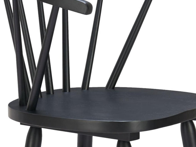 Set of Two Black Solid Wood Low Back Bar Chairs