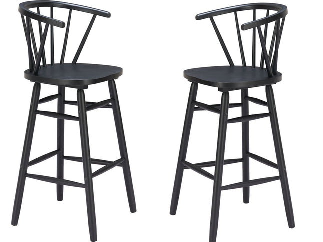 Set of Two Black Solid Wood Low Back Bar Chairs