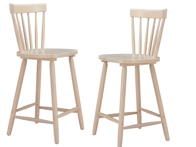 Set of Two Natural Solid Wood Low Back Bar Chairs