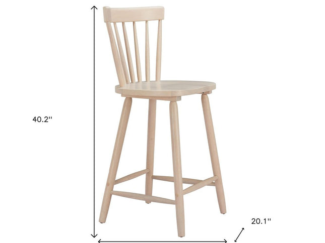 Set of Two Natural Solid Wood Low Back Bar Chairs