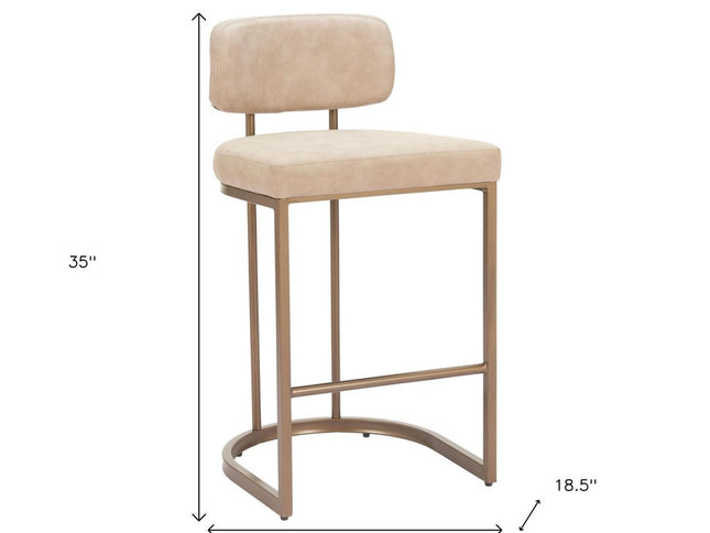 Set of Two Beige Wood and Fabric Low Back Bar Chairs