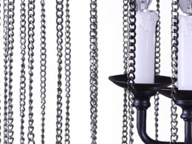 Black And Natural Wood and Metal Cylinder Six Light Dimmable Chandelier