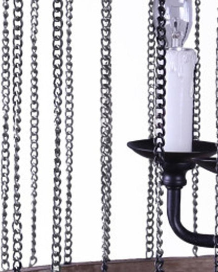 Black And Natural Wood and Metal Cylinder Six Light Dimmable Chandelier