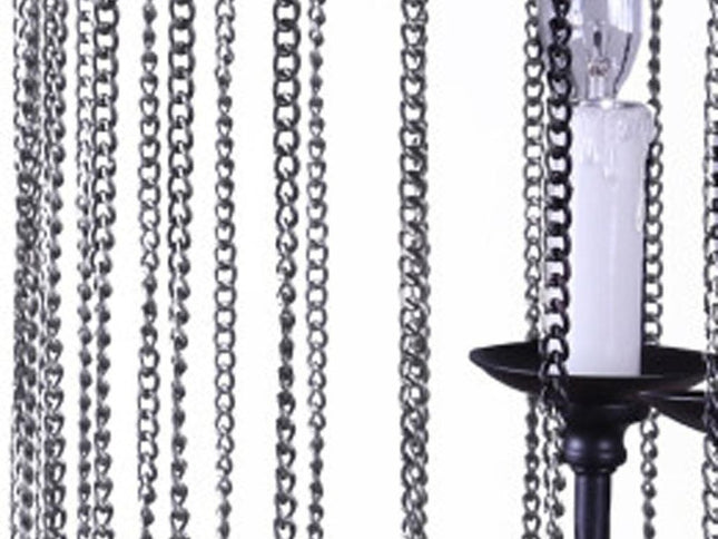 Black And Natural Wood and Metal Cylinder Six Light Dimmable Chandelier