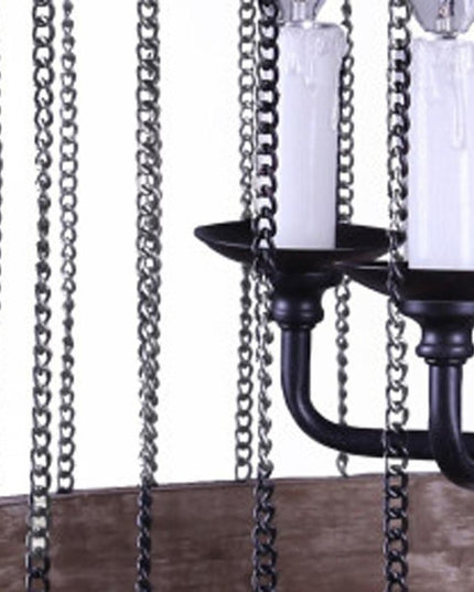 Black And Natural Wood and Metal Cylinder Six Light Dimmable Chandelier