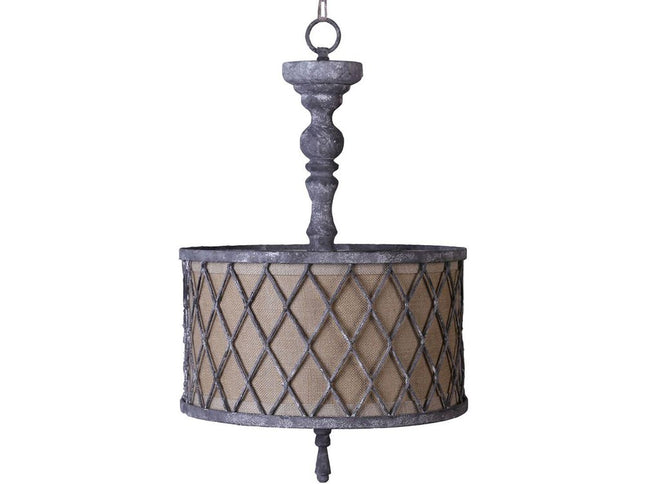 Gray Drum Distressed Galvanized Metal Dimmable Chandelier With Natural Shade