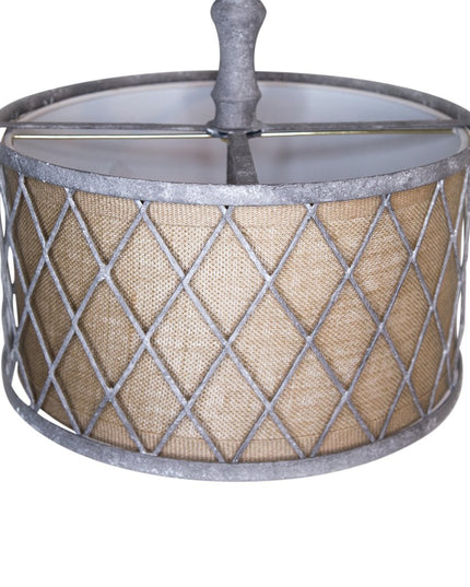 Gray Drum Distressed Galvanized Metal Dimmable Chandelier With Natural Shade