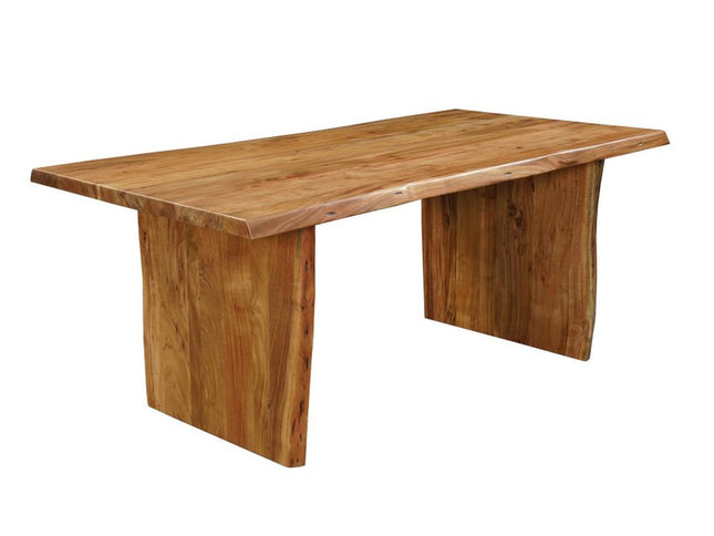 Seven Piece Brown Solid Wood Dining Set with Six Chairs